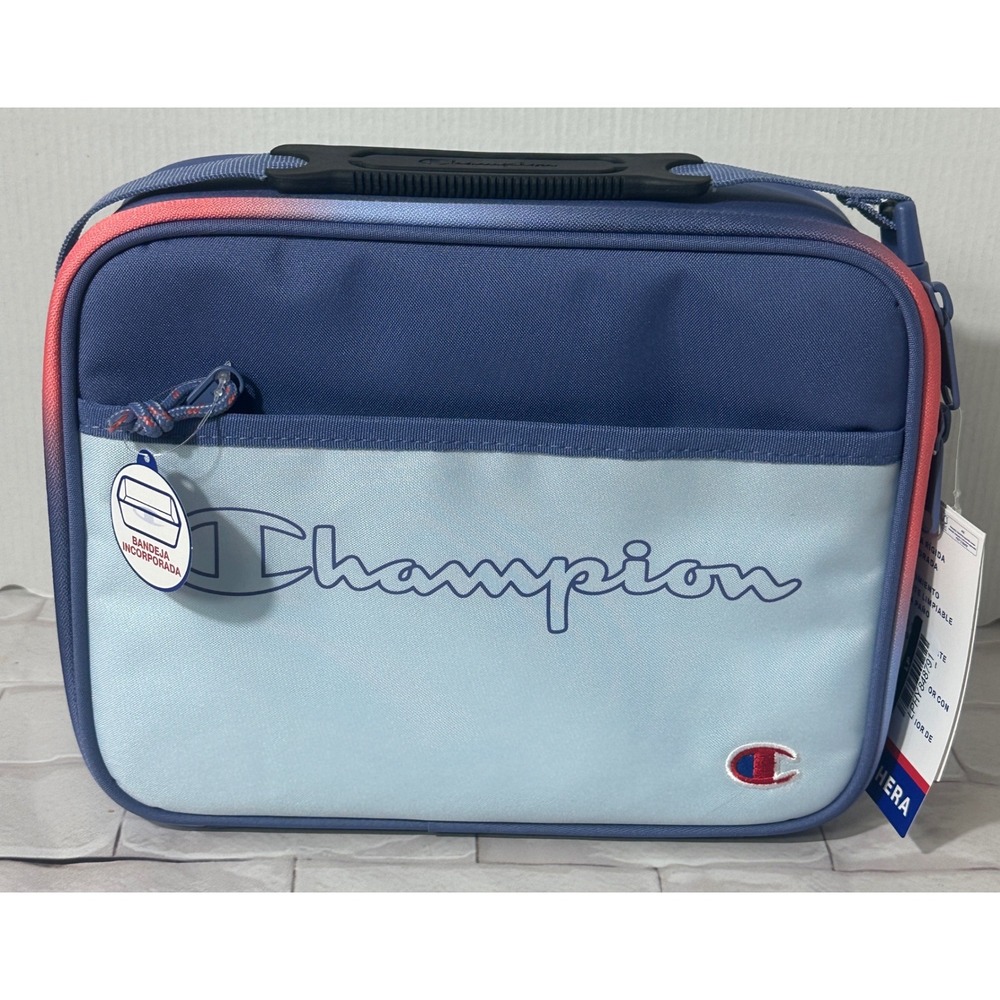 Champion‎ Insulated Lunch Box with Built-In Hard Shell Tray Blue Red T2717